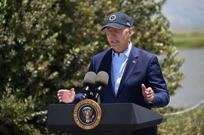 US President Joe Biden speaks in Palo Alto, California